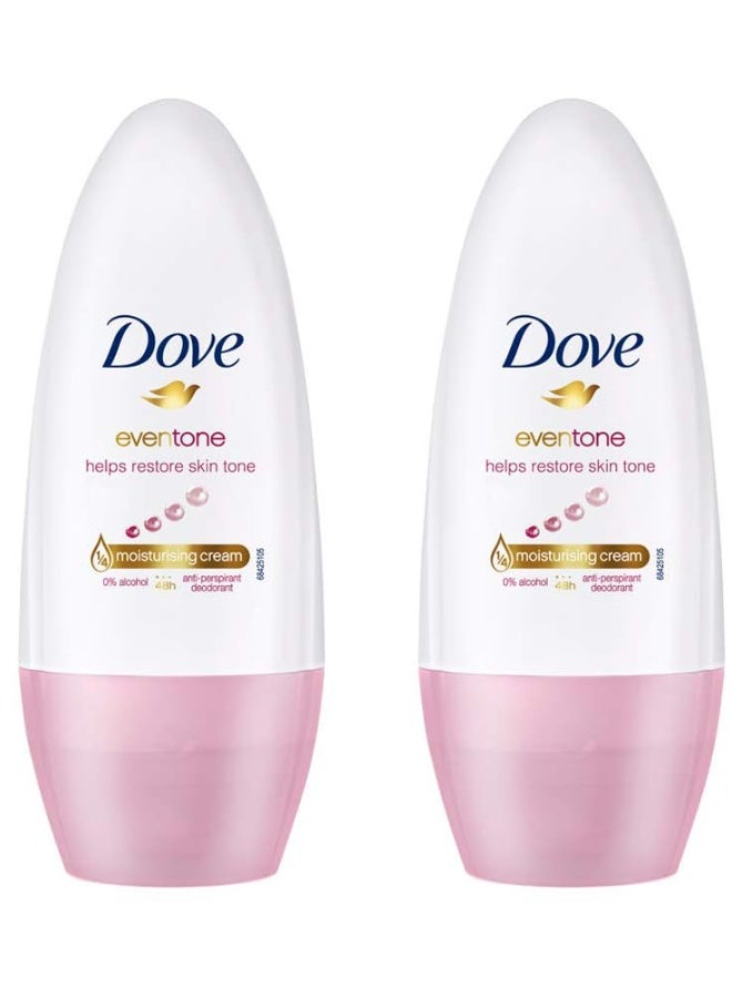 Dove Eventone Deodorant Roll On For Women, Antiperspirant Underarm Roll On Removes Odour, Keeps Skin Fresh & Clean, Paraben Free, 50 ml (Pack of 2) - Image 1